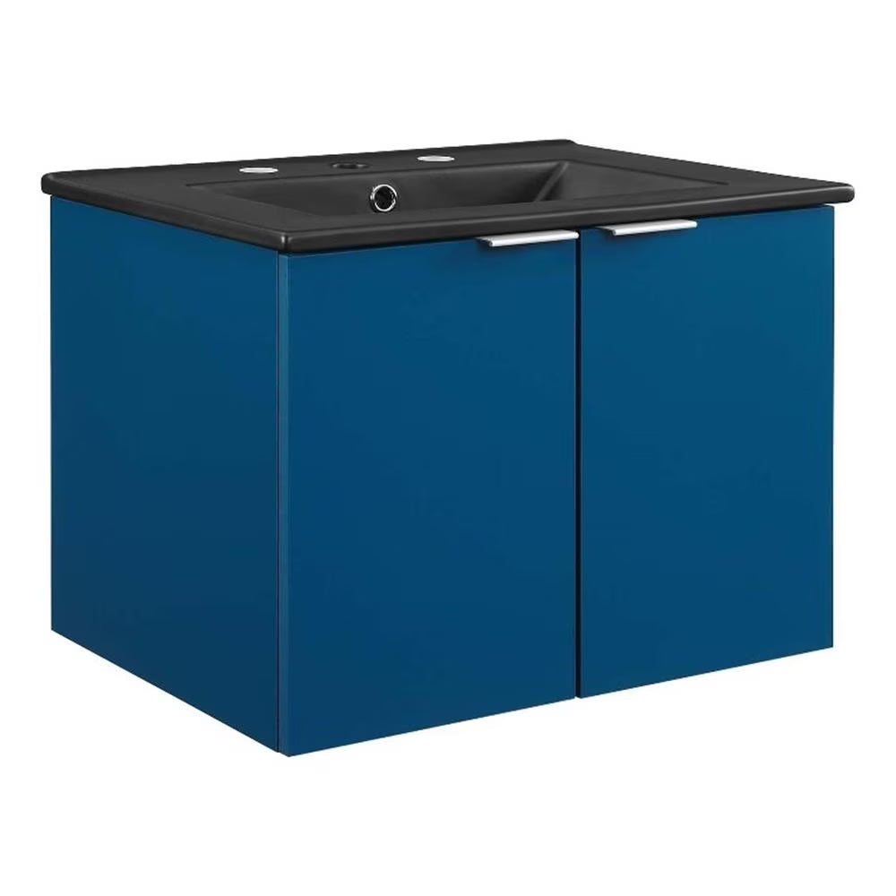 Modway Maybelle Modern Wood Wall-Mount Bathroom Vanity in White/Black