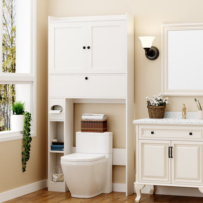 Over The Toilet Storage Cabinet,Bathroom Storage Cabinet with Wooden Doors,Bathroom Organizer Over-The-Toilet Cabinet(Distressed Brown)