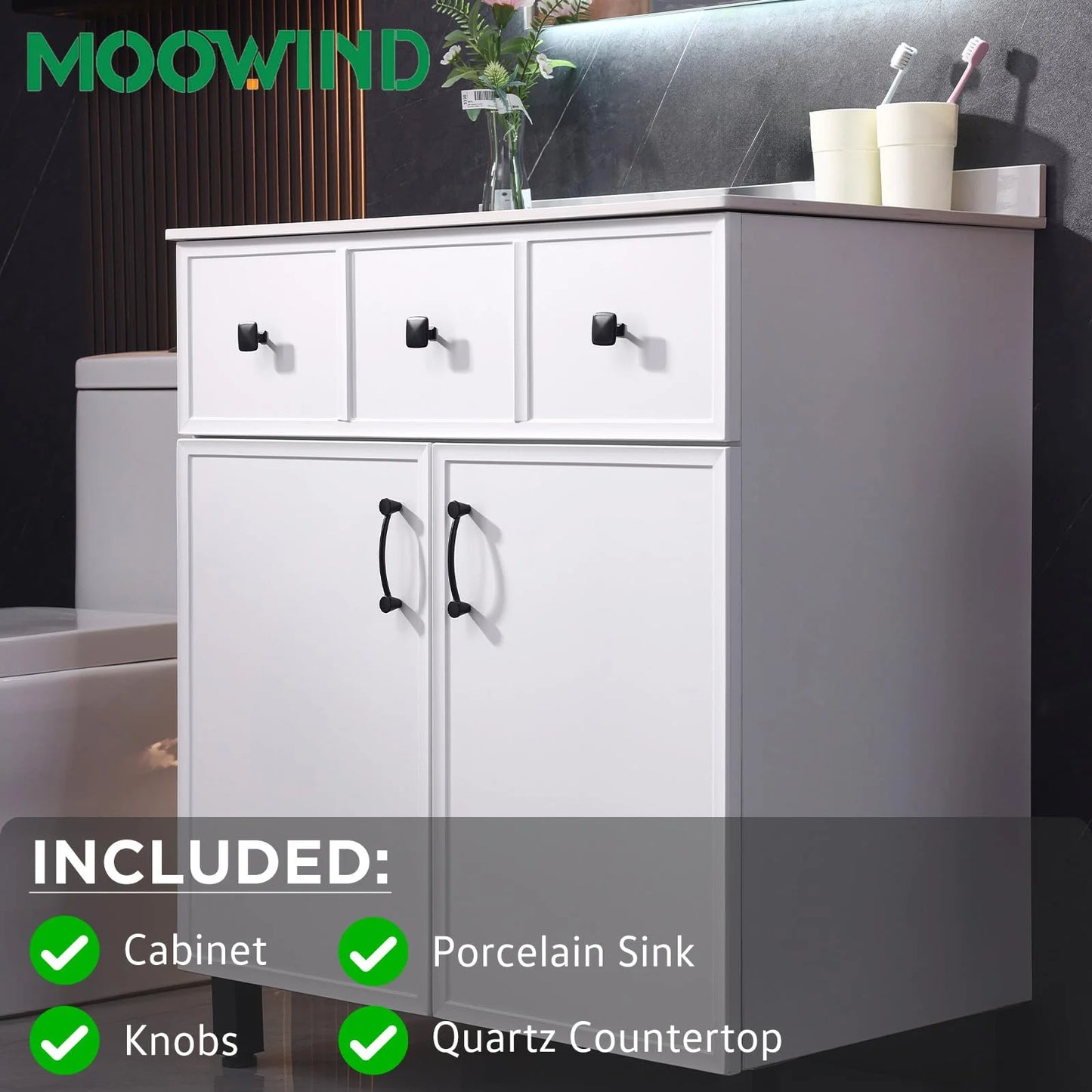 PROHIKER 29.1" Bathroom Vanity with Sink, Modern Bathroom Vanity Cabinet, Freestanding Bathroom Sink Cabinet with 1 Soft-Close Door and Metal Handle