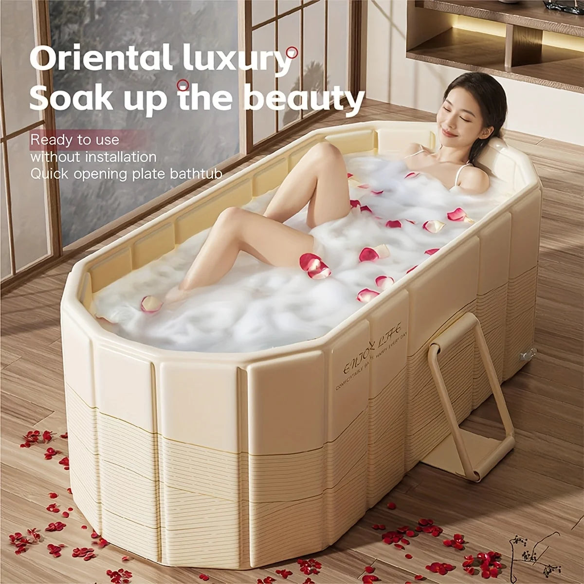 Portable Hot Tub & Ice Bath - Foldable, No Installation, Dual Drainage - Relaxation, Cold Water Therapy, Perfect Gift for Christmas & Halloween - Beige