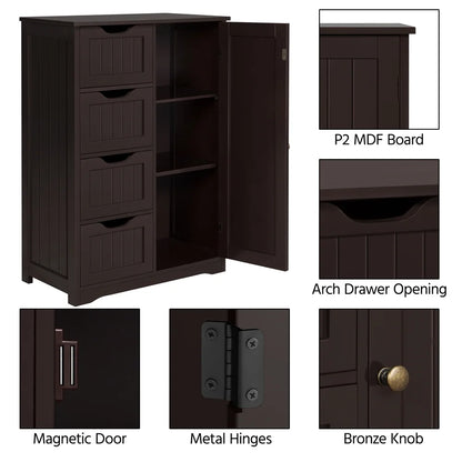 Alden Design Wooden Bathroom Storage Cabinet with 4 Drawers & Cupboard, Espresso