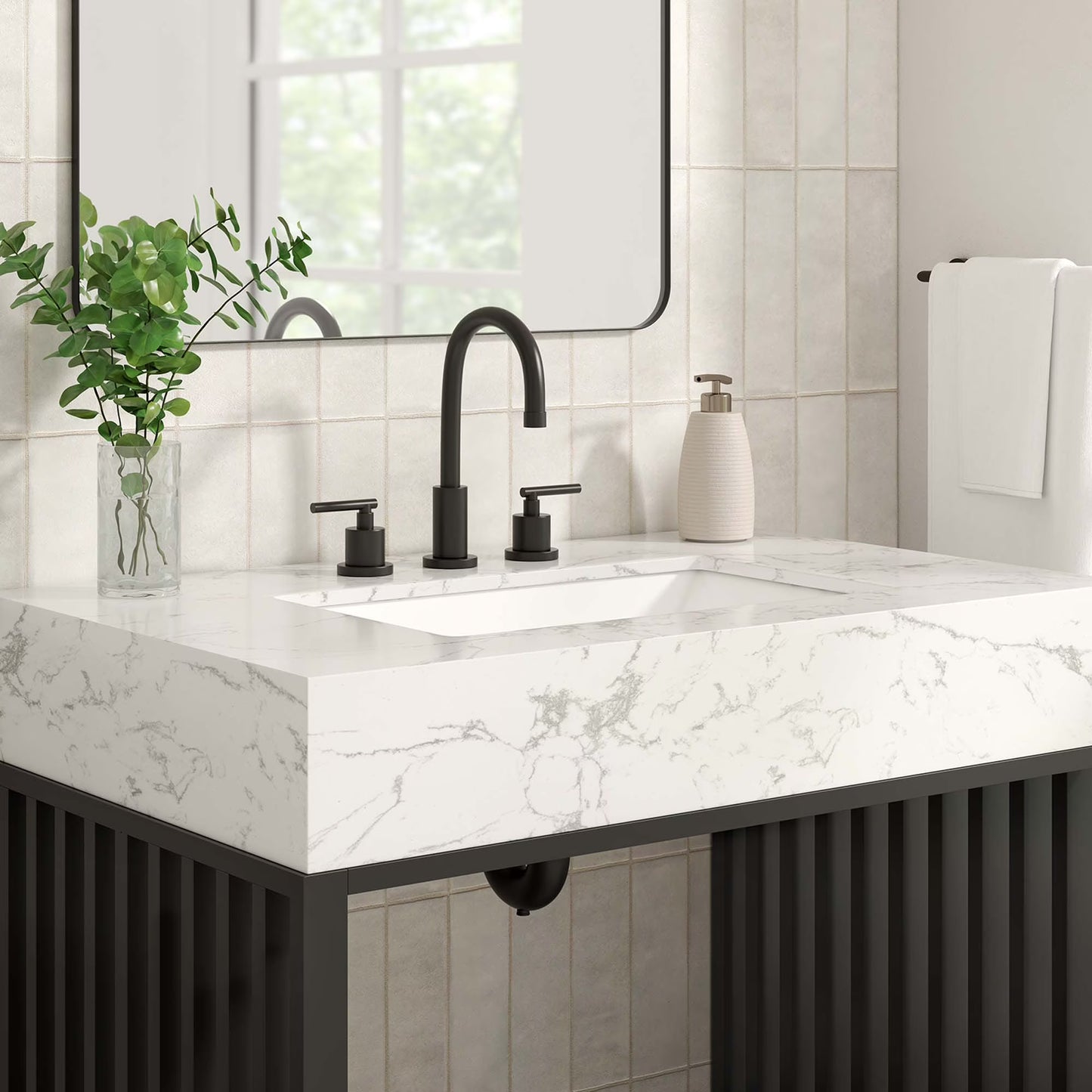 Modway Gridiron 36" Bathroom Vanity in White Black