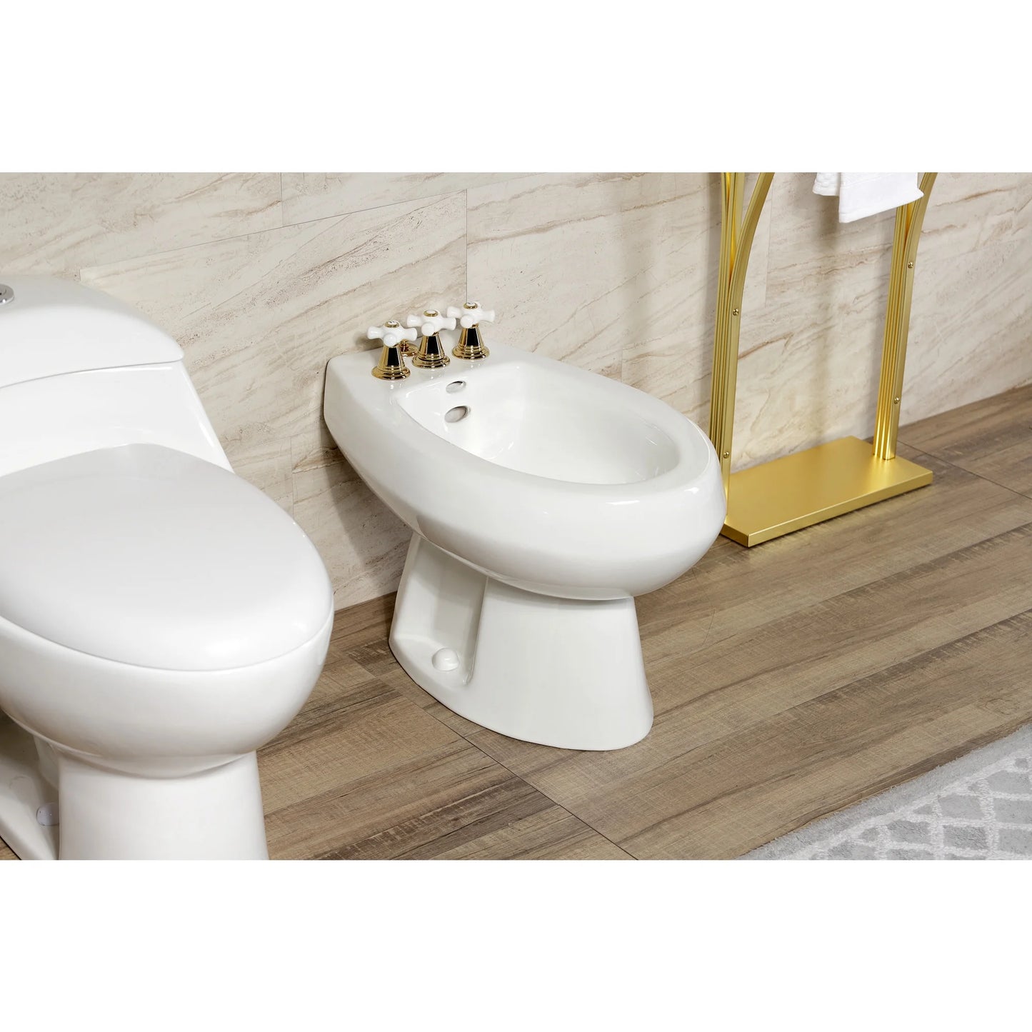 Kingston Brass KB322PX Victorian Three-Handle Bidet Faucet with Brass Pop-Up, Polished Brass