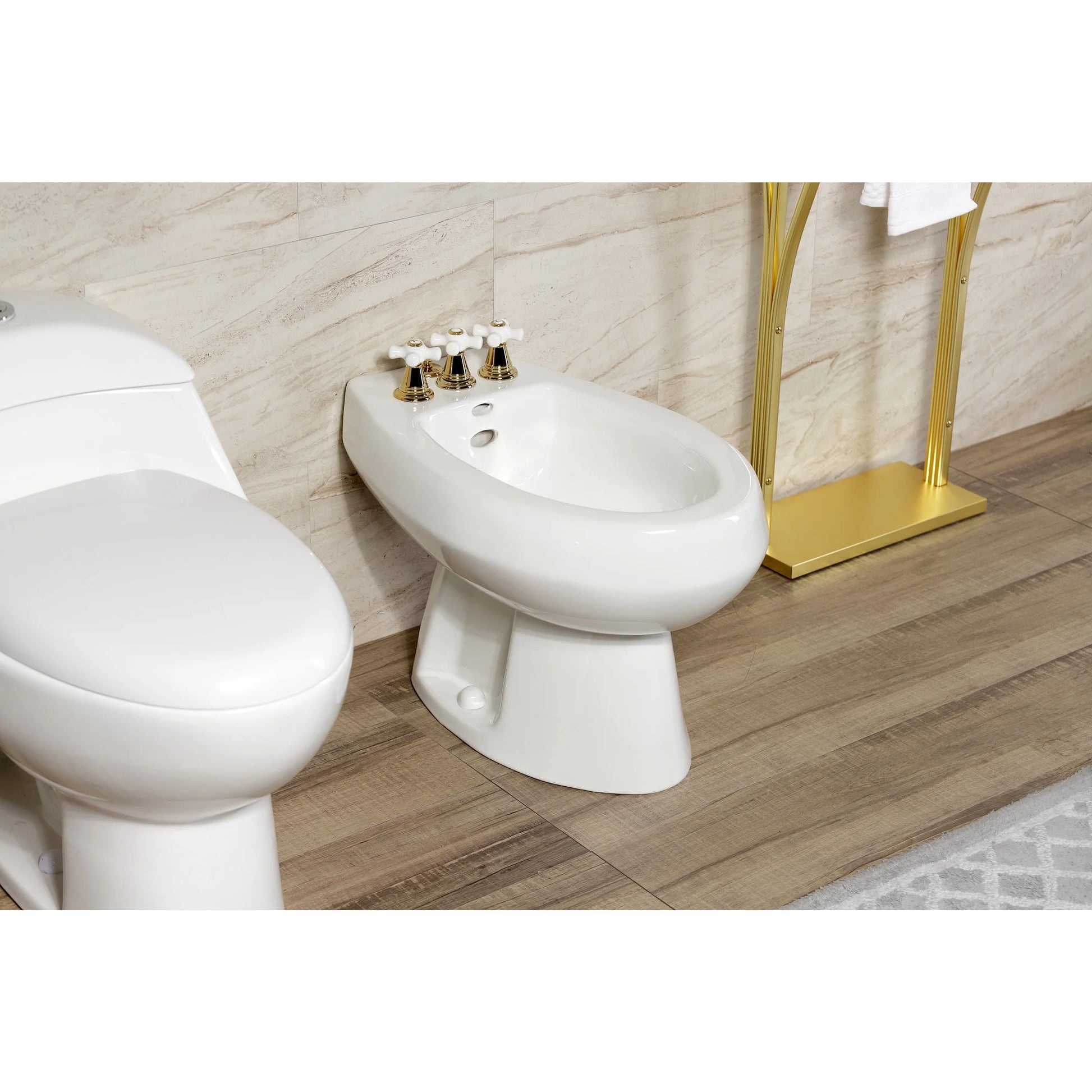 Kingston Brass KB322PX Victorian Three-Handle Bidet Faucet with Brass Pop-Up, Polished Brass