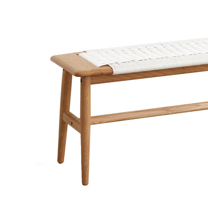 Woven Design Dining Bench, Solid Wood Bed End Bench with 4 Solid Legs and Woven Cover, Long Kitchen Dining Bench for Living Room Dining Room Bathroom, Easy Assembly, White