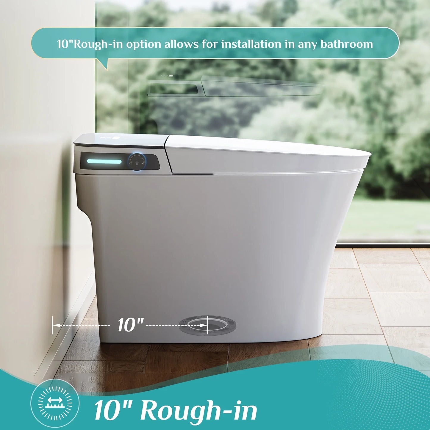 HOROW 10" Rough-in Bidet Toilet , White with Auto Open/Close Lid, Instant Warm Water, Elongated Heated Seat
