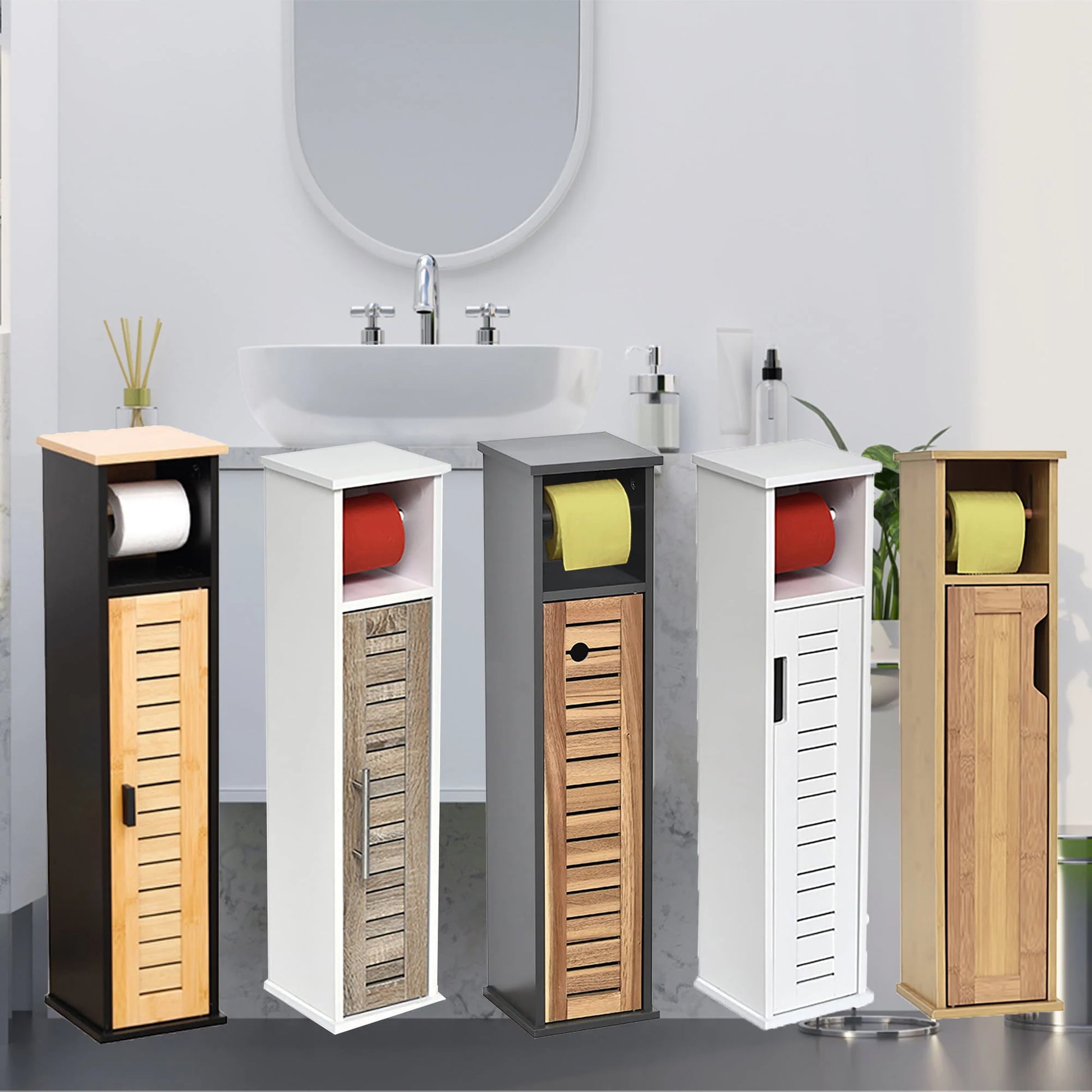 Toilet Paper Holder Stand Cabinet Mahe Bamboo - Wood