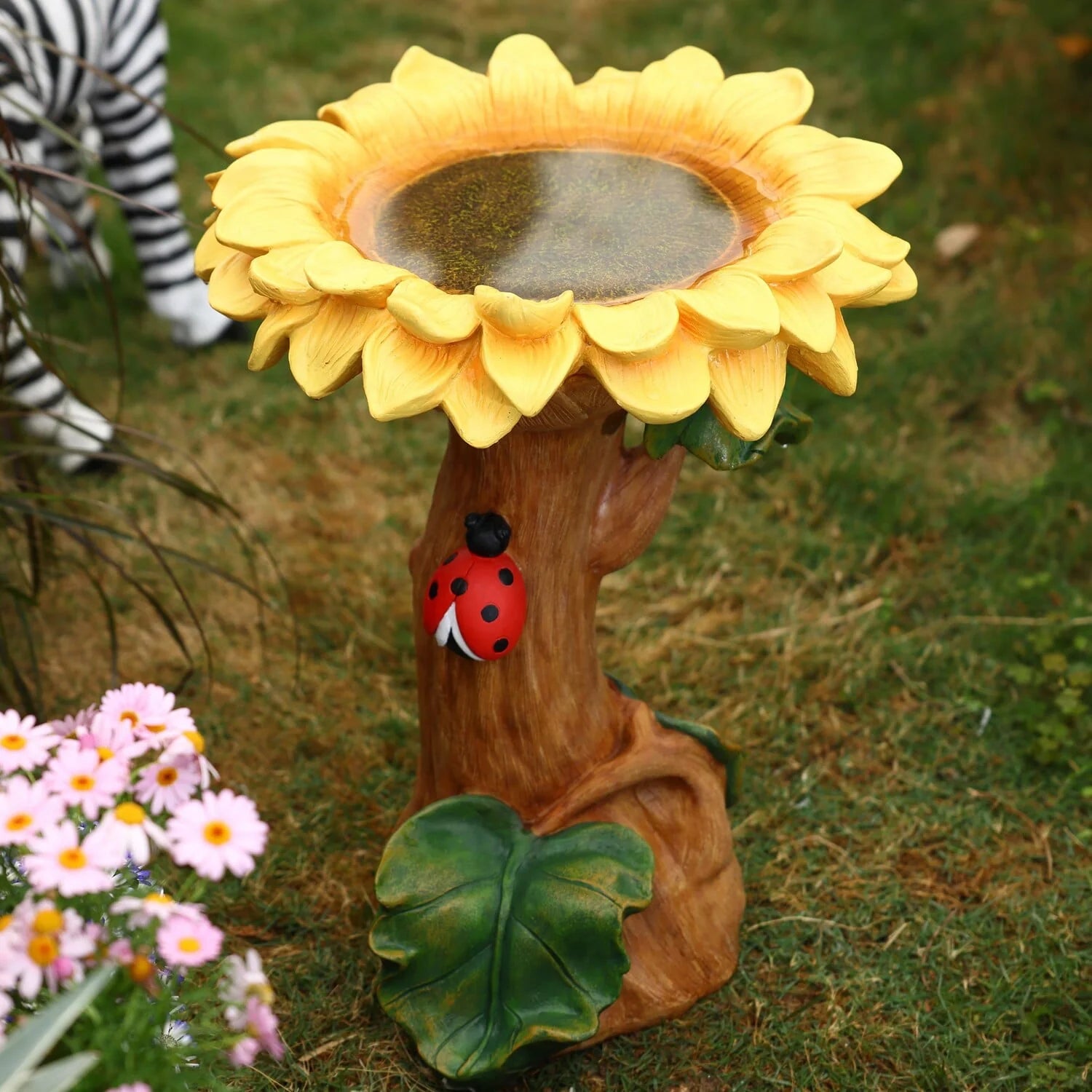 LuxenHome 22.63" H Yellow Sunflower Resin Birdbath