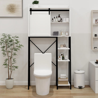 Over The Toilet Storage Cabinet,Bathroom Shelves Over Toilet,8-tier Mass-Storage with Wooden Cabinet,White