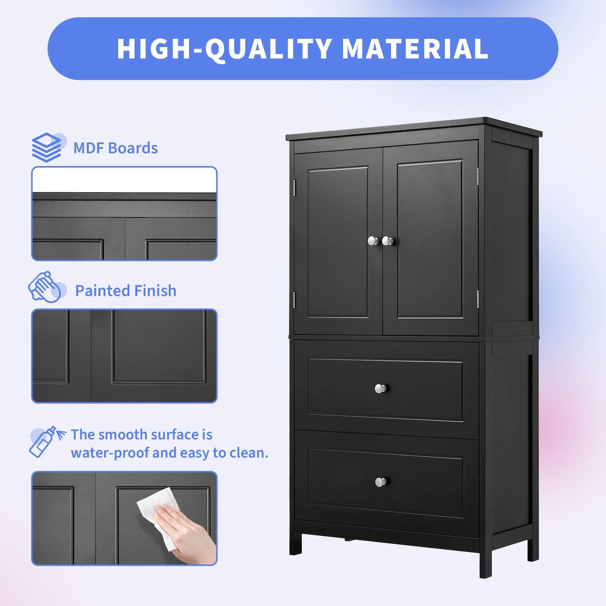 EUROCO Bathroom Floor Storage Cabinet,Bathroom Storage Unit,Freestanding Cabinet with 2 Drawers and 2 Doors,Adjustable Shelf,11.8 x 23.6 x 43.3 Inches,White
