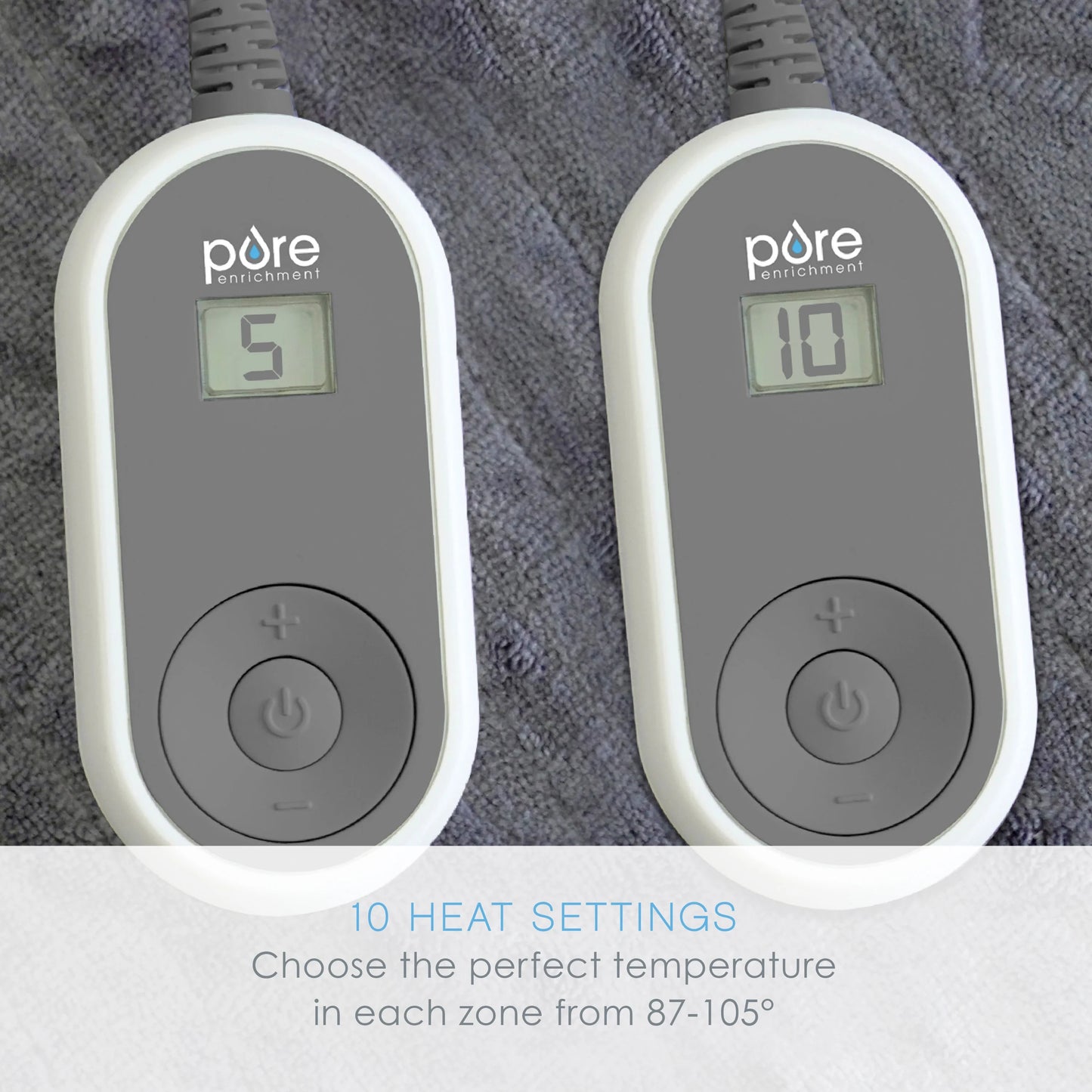 Pure Enrichment PureRelief Radiance Deluxe Heated Blanket - 10 Heat Settings, Super Soft Micromink Velvet Fabric, LCD Controller, Auto Shut-Off Timer, Machine Washable - Queen Size Electric Blanket