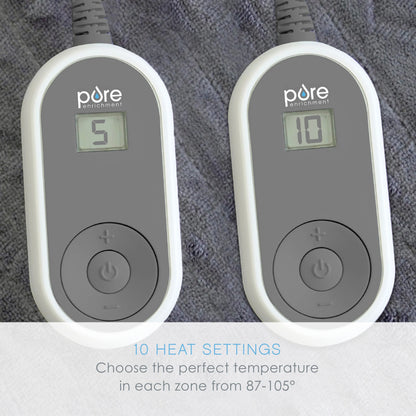 Pure Enrichment PureRelief Radiance Deluxe Heated Blanket - 10 Heat Settings, Super Soft Micromink Velvet Fabric, LCD Controller, Auto Shut-Off Timer, Machine Washable - Queen Size Electric Blanket