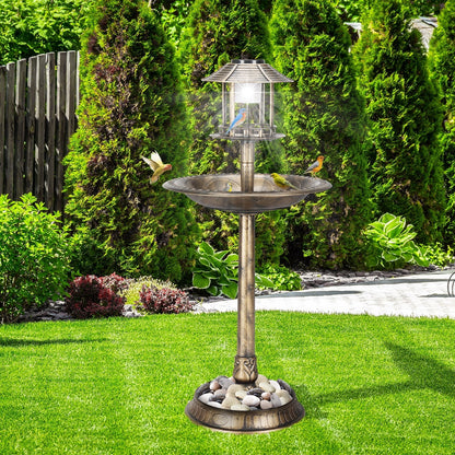 Zimtown Courtyard 42 Inch Bird Bath w/Solar Light Garden Decor