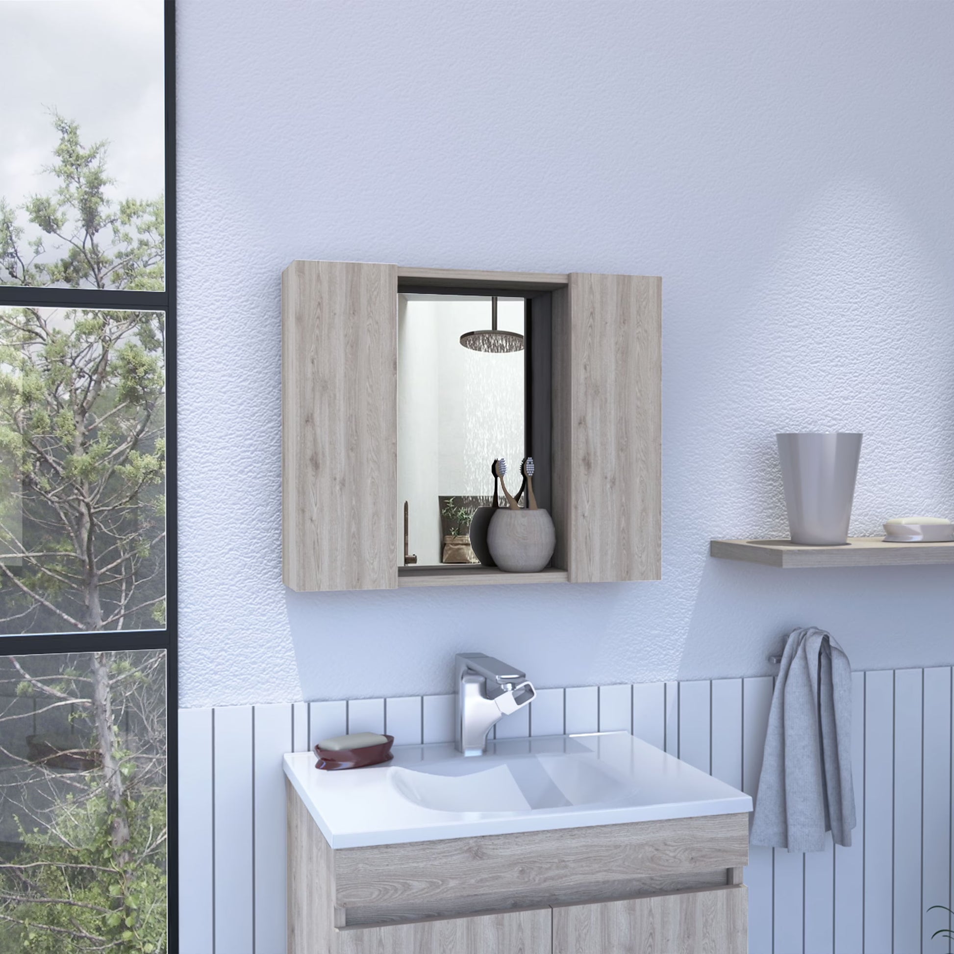 Carrizo Medicine Cabinet In Melamine with One Door,White,White Melamine Bath Faucets Bathroom Storage