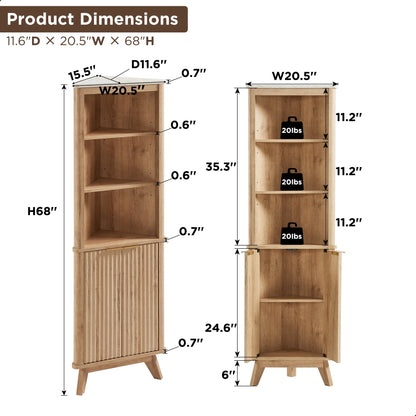 OKD 68" Tall Corner Storage Cabinet with Faux Marble Top and Adjustable Shelves Modern Pantry Curved Profile Bookshelf for Bathroom Kitchen Living Room Dining Room, Off White