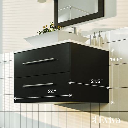Totti Wave 24" Espresso Modern Bathroom Vanity w/Super White Man-Made Stone Top & Sink