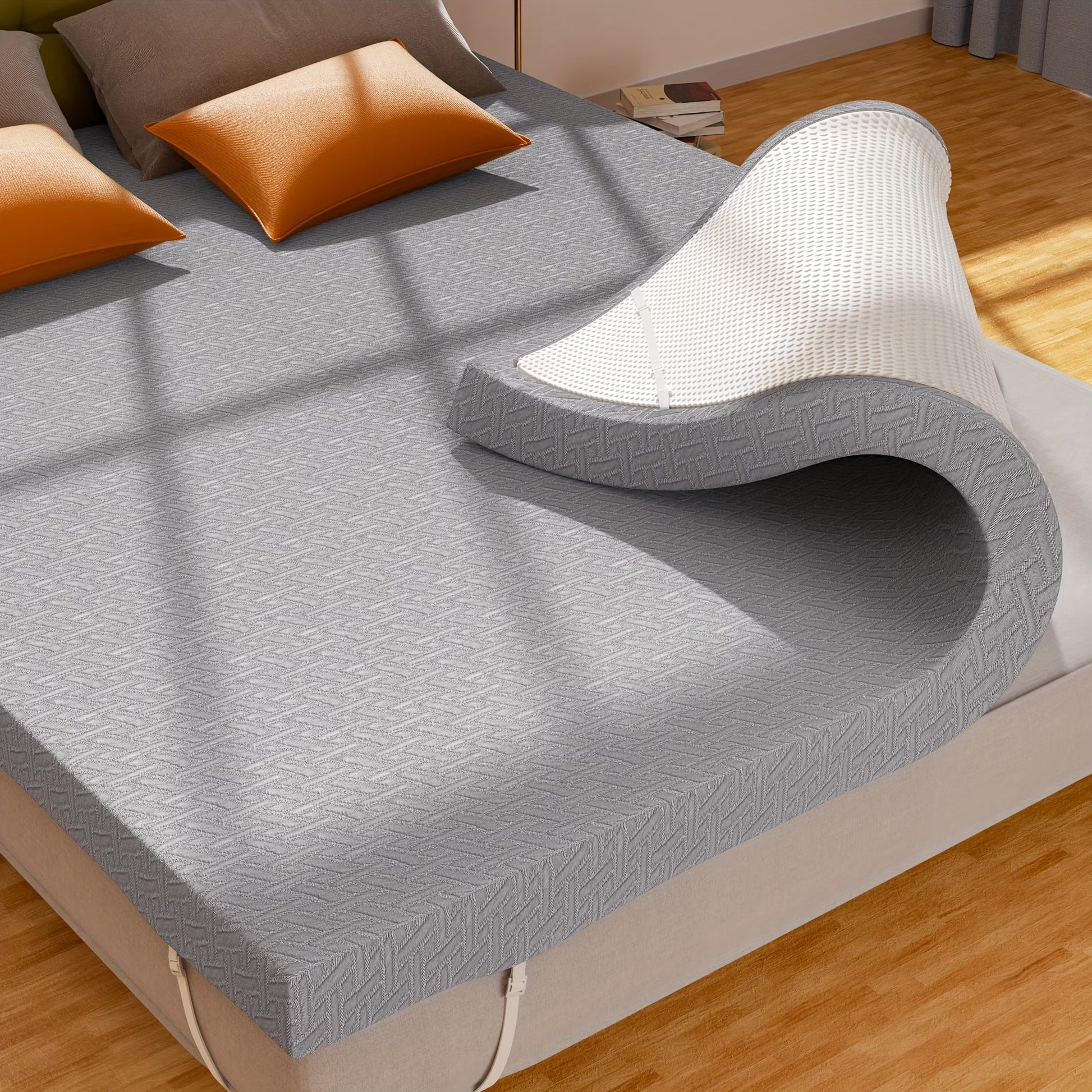 New Thickened Quilted Latex Layer High Resilience Zero Pressure Mattress Topper, Foldable 3D Edge Support, Memory High Resilience Latex Thickened Knitted Breathable Non-slip Pad Foldable