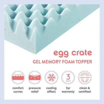 Mellow 4" Cooling Gel Egg Crate Memory Foam Mattress Topper, Queen