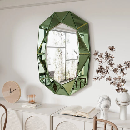 LUVODI Geometric Mirror Wall 28 x 39 inch Art Mirror Green 3D Glass Beveled for Bathroom Living Room