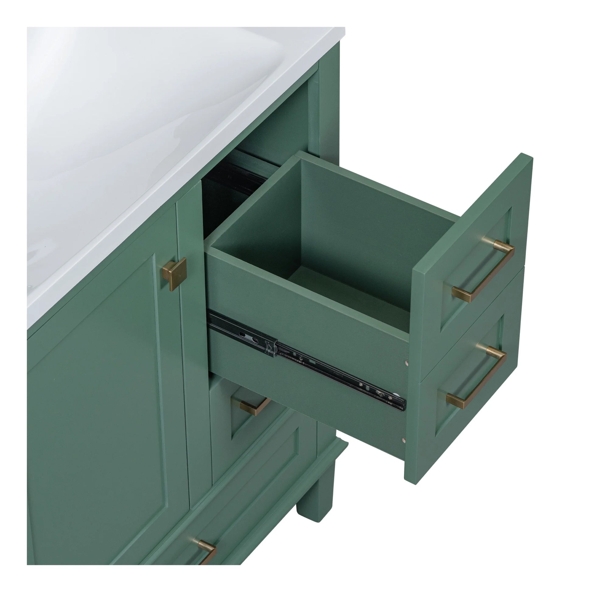 Nyveth Modern Bathroom Vanity with Ceramic Sink, Shelves, Drawers, Wood, Green