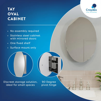 Croydex Tay Oval Stainless Steel Mirror Cabinet, Bathroom Medicine Cabinet (18x26in)