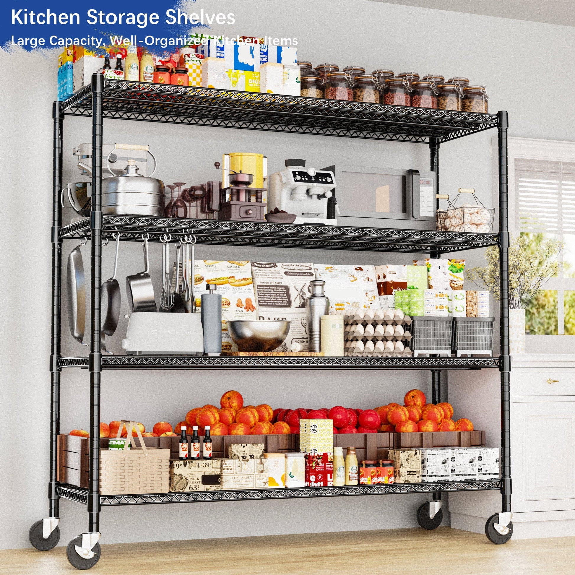 4-Wire Shelf Adjustable Heavy Duty Storage Shelves,Metal Organizer Wire Rack for Laundry Bathroom Kitchen Pantry Closet Garage Shelving(Black,24" Dx59.6 Wx76.2 H)