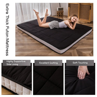 Mattress, Padded Japanese Floor Mattress Quilted Bed Mattress Topper, Extra Thick Folding Sleeping Pad, Black, Twin