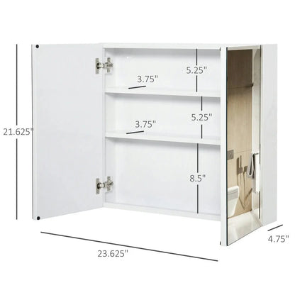 Barara King Bathroom Mirrored Cabinet, 24"x22" Steel Frame Medicine Cabinet, Wall-Mounted Storage Organizer with Double Doors, White