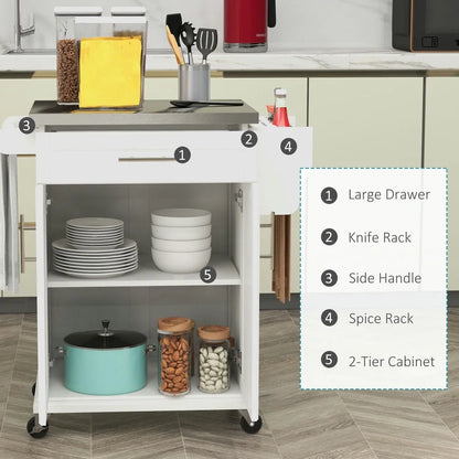 Barara King Kitchen Island,Rolling Island on Wheels, Kitchen Island Cart with Drawer, Towel Rack & Stainless Steel Countertop, Cream White