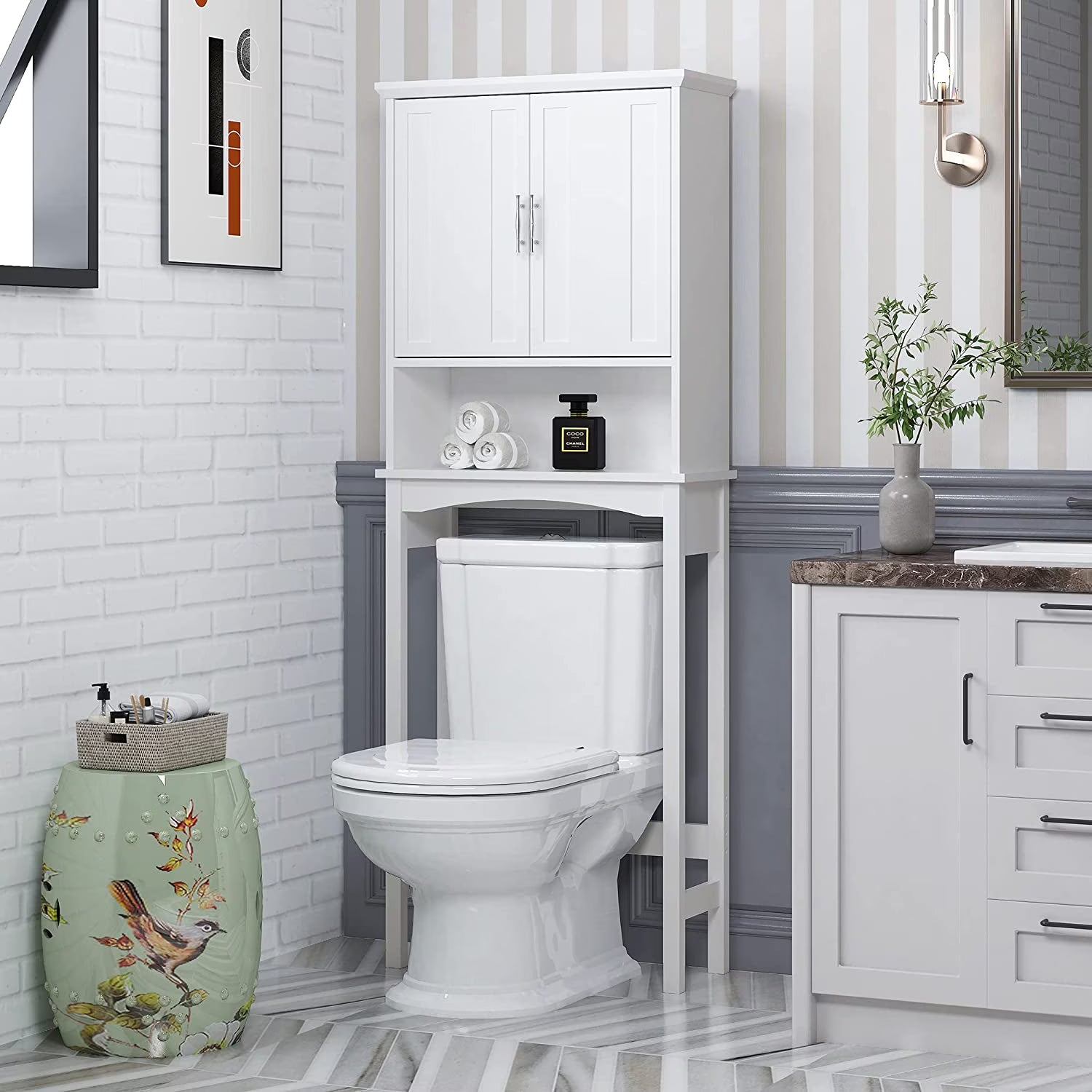 Spirich Home Over The Toilet Storage Cabinet, Bathroom Shelf Over Toilet, Bathroom Organizer Space Saver, White