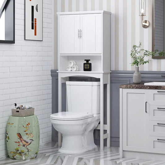 Spirich Home Over The Toilet Storage Cabinet, Bathroom Shelf Over Toilet, Bathroom Organizer Space Saver, White