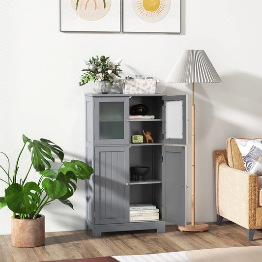 Topbuy Bathroom Storage Cabinet Freestanding Storage Cabinet w/4 Doors Wooden Kitchen Cupboard w/Adjustable Shelf