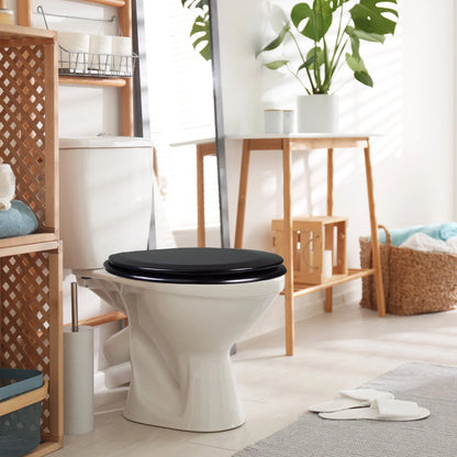 Dalton Toilet Seat Round Soft Close Black Rustic Wooden Round Standard Toilet Seat for Bathroom Design House, 561241-BLK