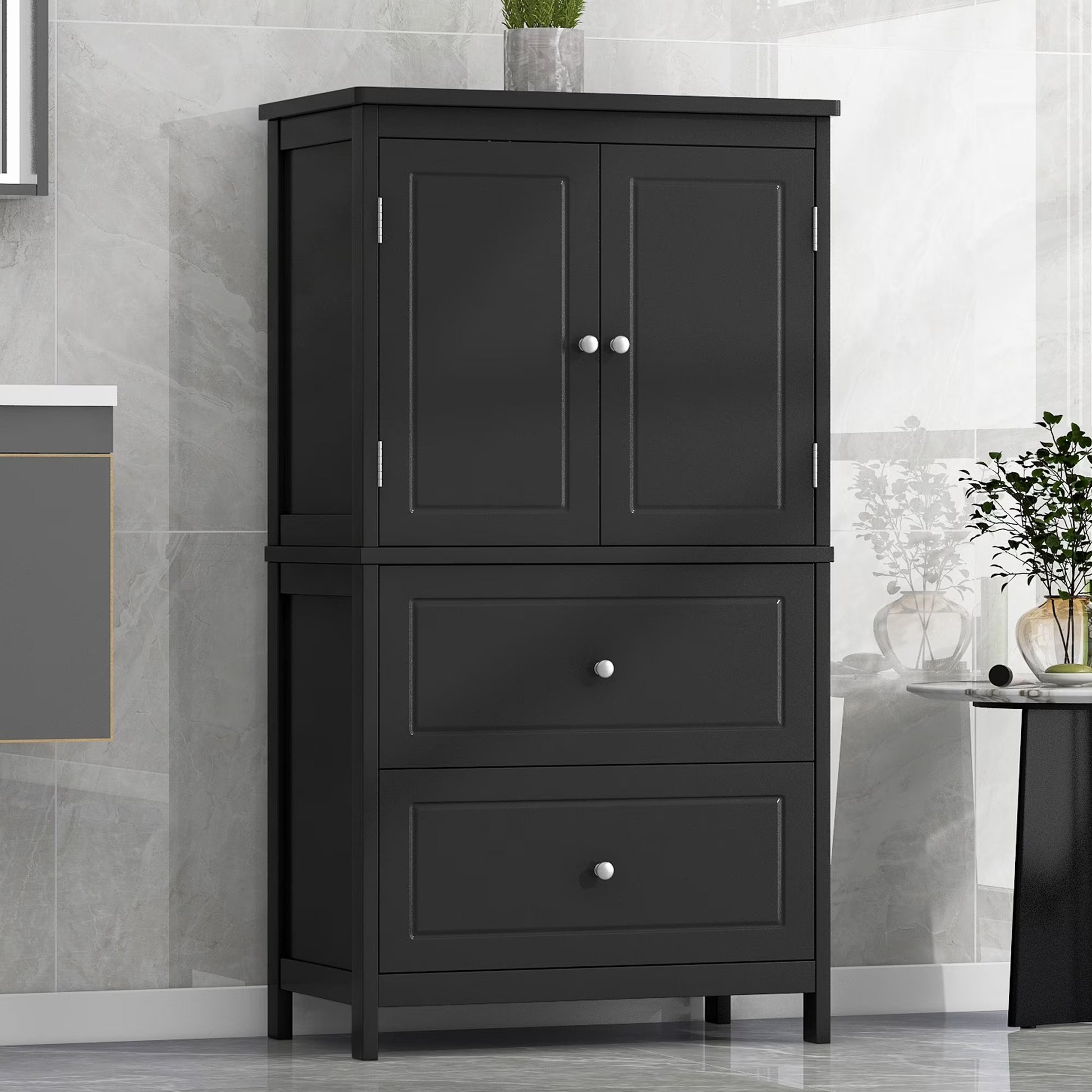 Aukfa 43.3" Tall Wood Storage Cabinet with Two Doors and Adjustable Shelves for Bathroom Kitchen, White