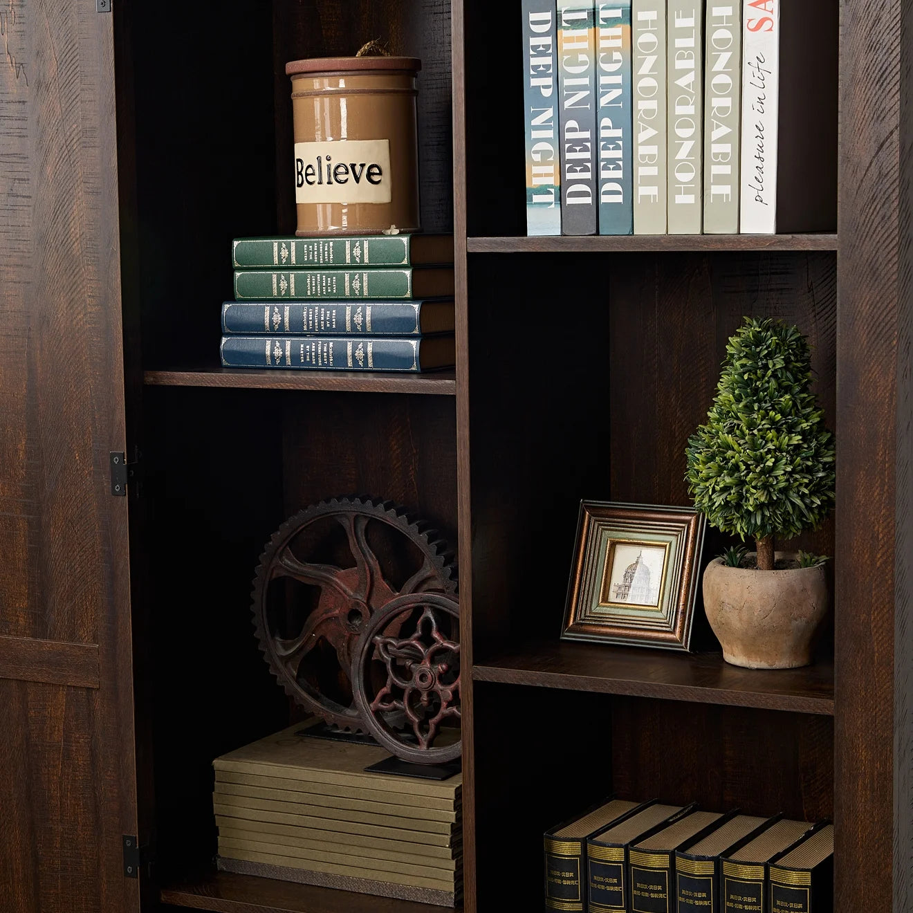 Kselythan 74" Tall Storage Cabinet, Large Kitchen Pantry with Barn Door and Opening Shelves, Freestanding Cabinet for Kitchen Bathroom Living Room
