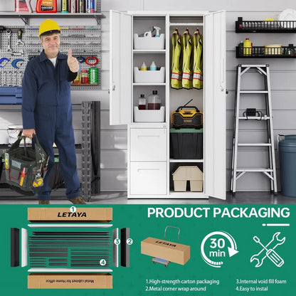 Fesbos Metal Storage Cabinets with Drawers, Staff Locker with Lock Door and Shelves-Wardrobe Clothing/File/Tool Storage for Office, Home, Employee,Gym,Fire Department,Garage