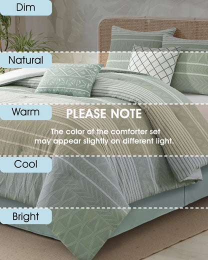 Lanco 100% Cotton Queen Size Comforter Set , 6 Piece , Beige Geometric Jacquard Bedding Set