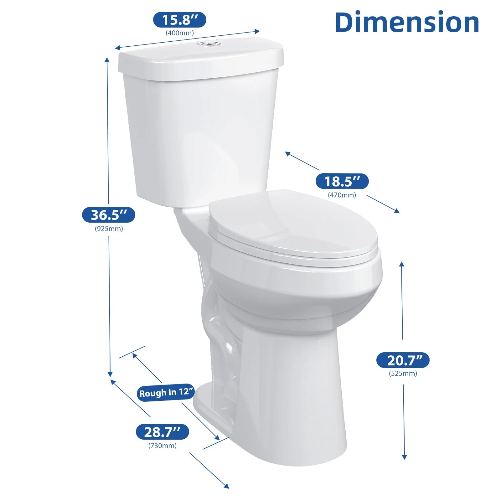 Huisuilinss Two-Piece Toilet,19"/21" Toilet,Elongated Toilet Round Toilet With Top Dual Flush/Side Flush,Soft Close Seat For Bathrooms