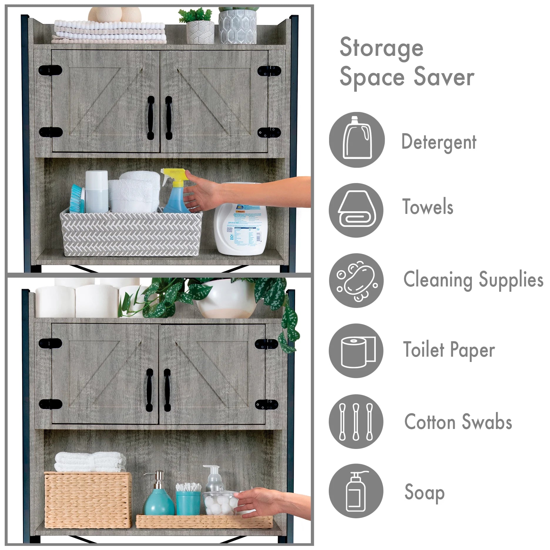 Stephan Roberts Over The Toilet Bathroom and Laundry Organizer and Storage Rack Height Adjustable Shelf, Wood