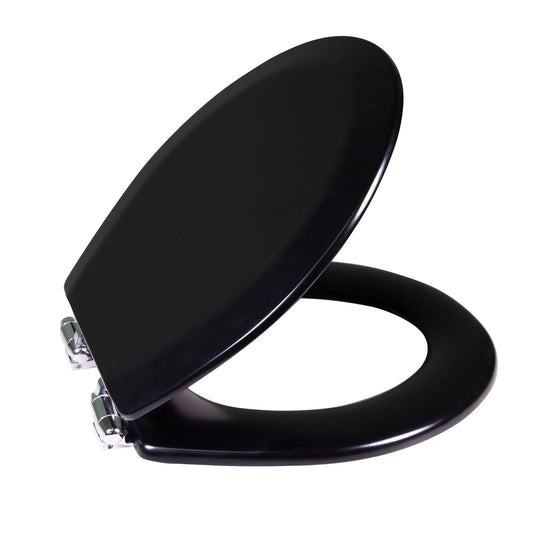 Dalton Toilet Seat Round Soft Close – Black Rustic Wooden Round Standard Toilet Seat for Bathroom – Design House, 561241-BLK