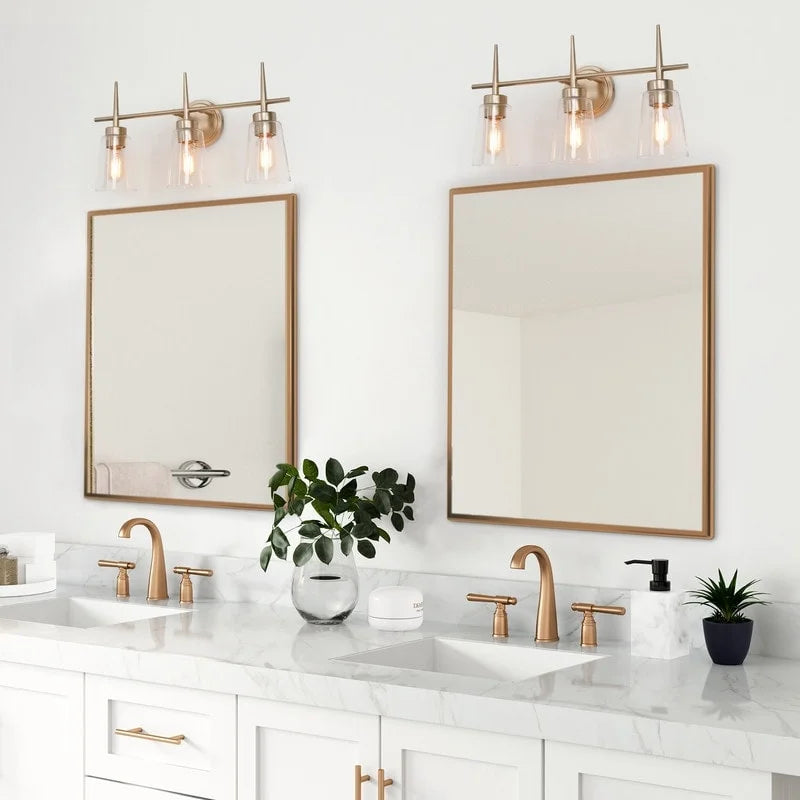 Modern 4/3/2-Light Farmhouse Linear Bathroom Vanity Lights Dimmable Wall Sconces with Clear Glass Shade L 20'' 3-light L20"x W6"x H 11.5" Painted 13