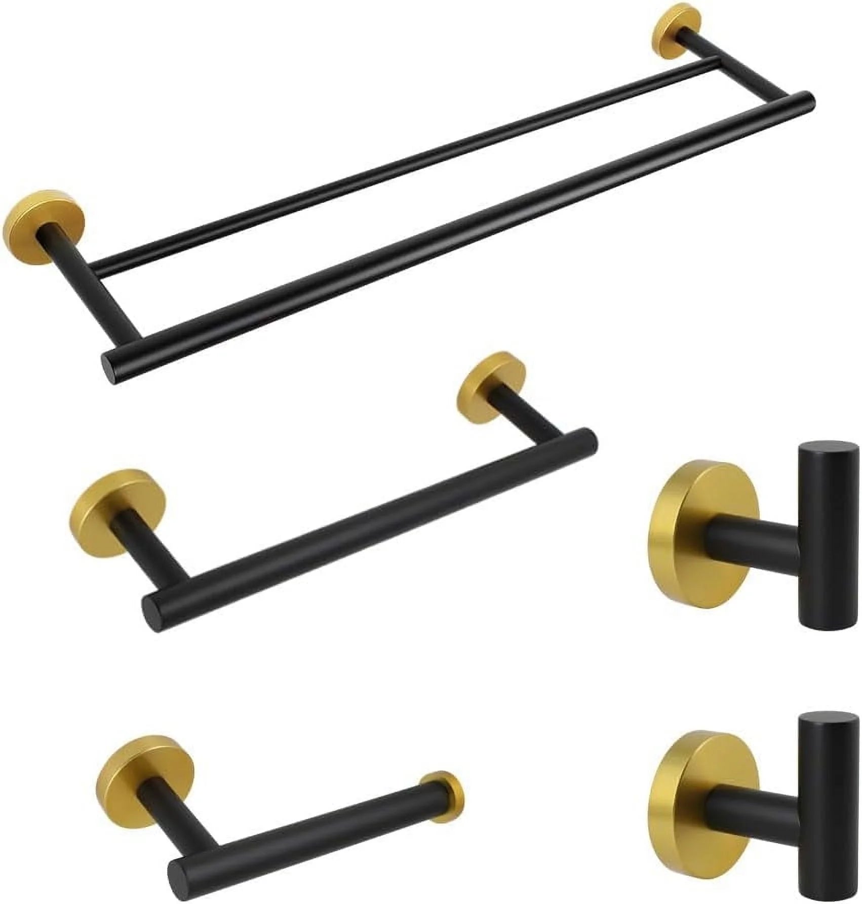 Matte Black Bathroom Accessories Kit 5-Pieces Bathroom Hardware Set Wall Mounted - Includes 24" Double Towel Bar, 12" Hand Towel Bar, Toilet Paper Holder, 2X Robe Towel Hooks ...