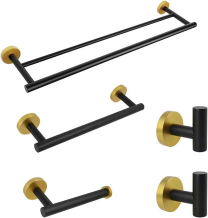 Matte Black Bathroom Accessories Kit 5-Pieces Bathroom Hardware Set Wall Mounted - Includes 24" Double Towel Bar, 12" Hand Towel Bar, Toilet Paper Holder, 2X Robe Towel Hooks ...