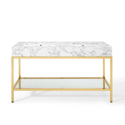 Modway Kingsley 60" Gold Stainless Steel Bathroom Vanity in Gold White