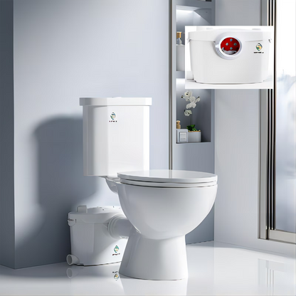 600watt Macerating Toilet with Pump, Upflush Toilet for Basement with 4water Inlets Connect Kitchen Sink Bathroom Included Macerator Pump, Water Tank, Toilet Bowl, Toilet Seat, Extension Pipe