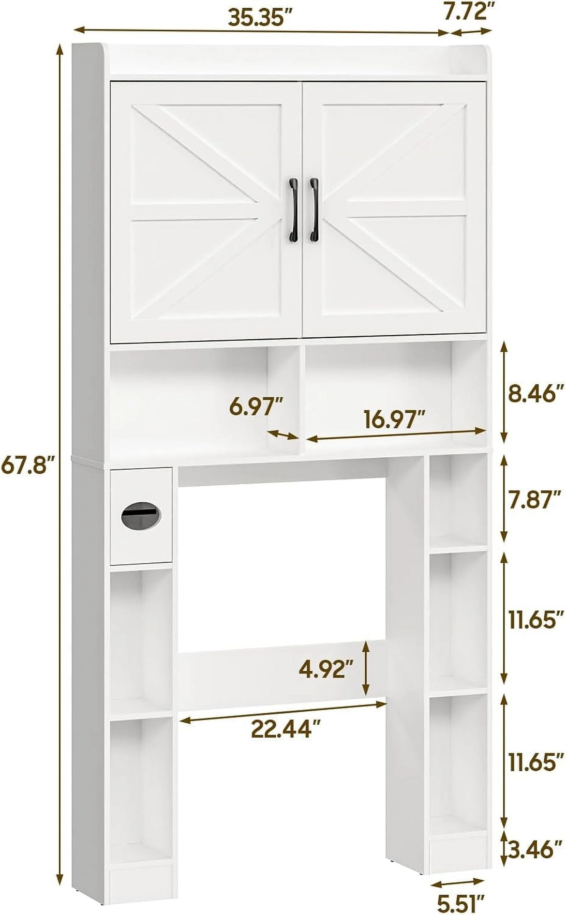 Vabches Over The Toilet Storage Cabinet with Toilet Paper Holder Stand, Above Toilet with Adjustable Shelf & 2 Doors