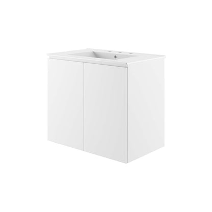 Sink Vanity Cabinet, Wall Mount, Grey Gray Black, Ceramic, Melamine, Modern Contemporary, Hotel Bedroom Bathroom Master Suite Guest