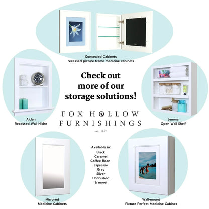 16x20 Austin Farmhouse Metal Framed Rounded Rectangle Recessed Bathroom Medicine Cabinet, Beveled Mirror, 14x18 in-Wall Opening, Powder-coated Steel, Adjustable Glass Shelves, Magnet Close, White
