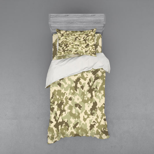 Ambesonne Retro Bedding Set 3 Pcs, Camouflage Survival Theme, Twin, Pale Green Army Green
