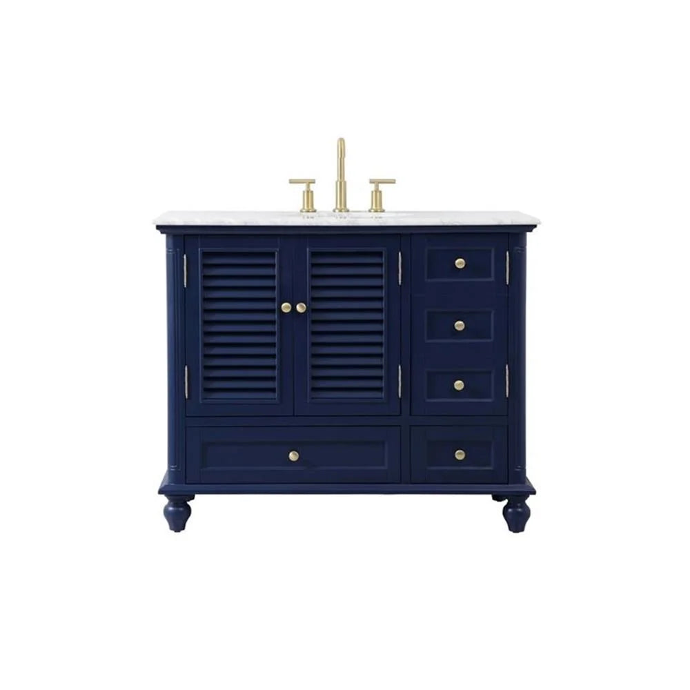 Elegant Decor Rhodes 42" Coastal Solid Wood Single Bathroom Vanity in Blue